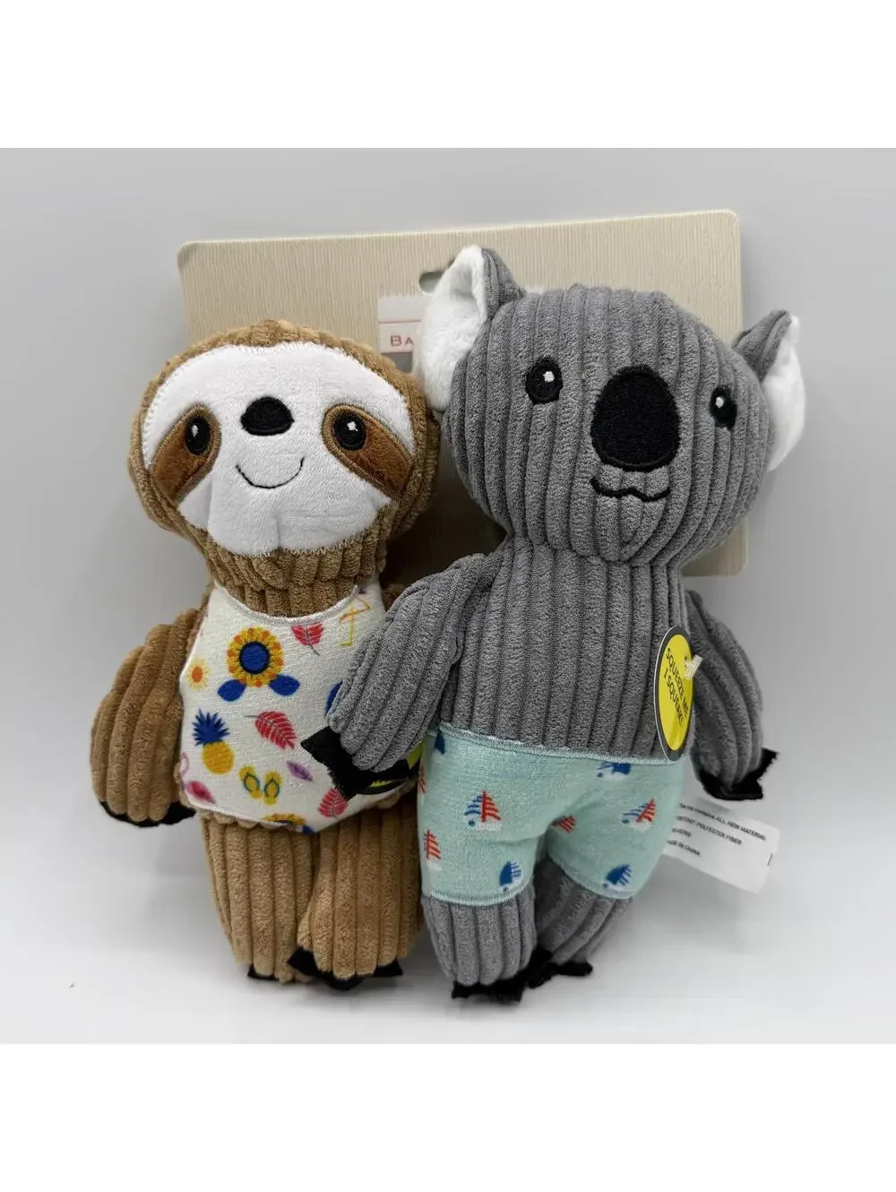 Barker & Jane Koala and Sloth 2 Pack Plush Squeaker Dog Toy New With Tags